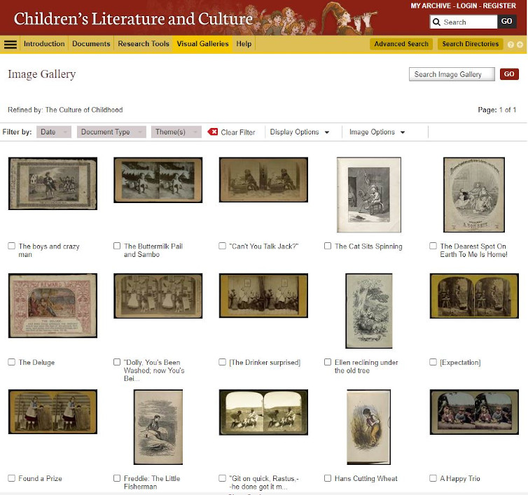 The Culture of Childhood image gallery showing thumbnail images and titles